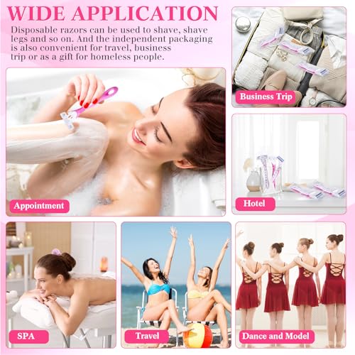 48 Women's Disposable Razor Blades Bulk - 3 Blade Safety Razors for Face & Body - Pink & White - Variation of THIS listing