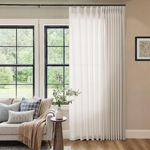 Natural Linen Sheer Pleated Curtains - 100W x 108L Cream with Variation Natural