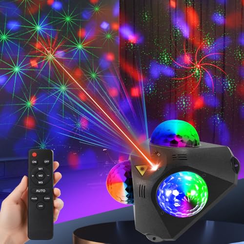 Disco Ball Party Lights Set with Remote RGB Laser & Strobe Effects for Indoor Outdoor Celebrations