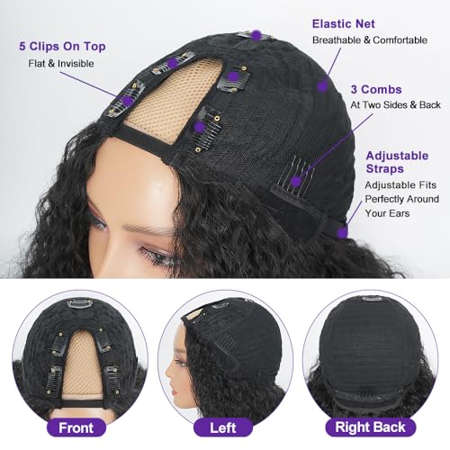 Afro Curly V Part Wig & Half Wig - Glueless Synthetic Wig for Black Women, 4C Hair, Style 1BH30 / 22