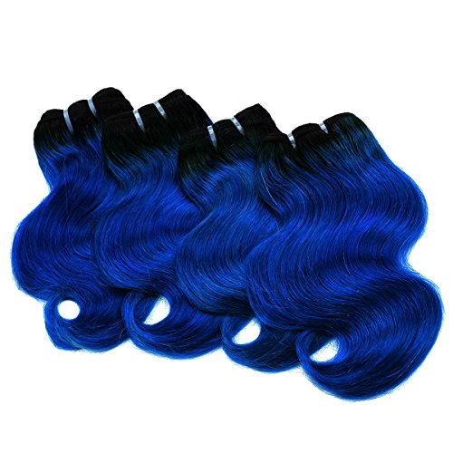 FASHION LINE 8" Human Hair Extensions Ombre Blue 4 Bundles, Brazilian Virgin Body Wave