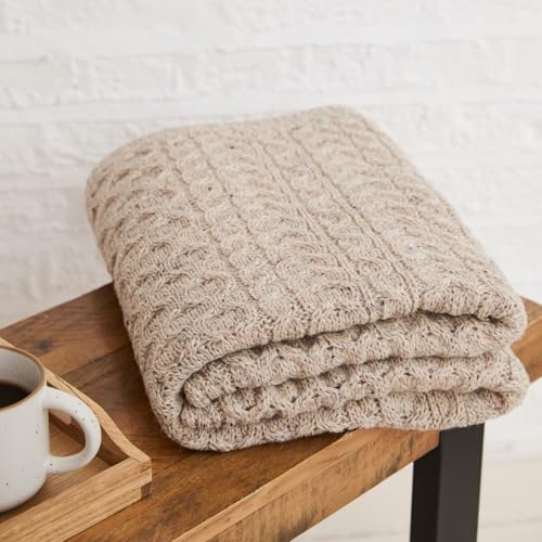 Irish Wool Blanket - Aran Classic Cable Knit Throw - Skiddaw Variation
