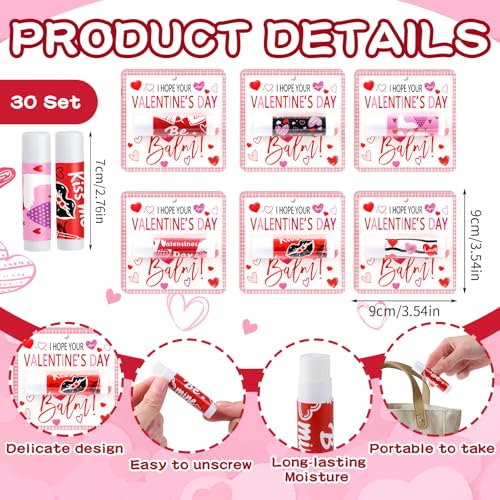 30 Pcs Valentine Lip Balms Bulk Valentine's Day Gifts for Women Galentines Chapstick Gloss 6 Assorted Flavors - Variation of THIS listing