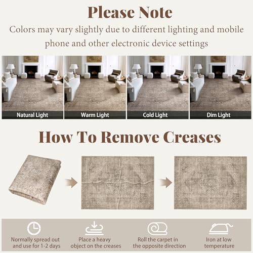 Machine Washable Area Rug 6x9 for Living Room & Bedroom - Brown/Red/Multi