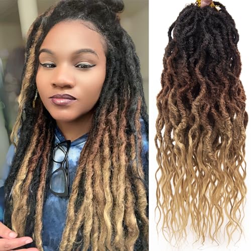 Faux Locs Crochet Hair 18 Inch - Goddess Wavy Locs 6 Packs - Lightweight Synthetic Braids