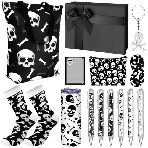 Wonderjune 14 Set Christmas Skeleton Gift Gothic Gifts for Boy Boo Basket Stuffers - Skeleton Spooky Gothic Gifts Xmas Party Box Basket for Kids Teens Man Mom Friend Sister