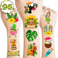 96 PCS Hawaiian Pre-Cut Tattoos Birthday Party Decorations Supplies Favors Tiki Hawaii Luau Hibiscus Temporary Tattoos Flower Tropical Summer Beach Aloha Palm Stickers School Prizes Rewards (Normal)