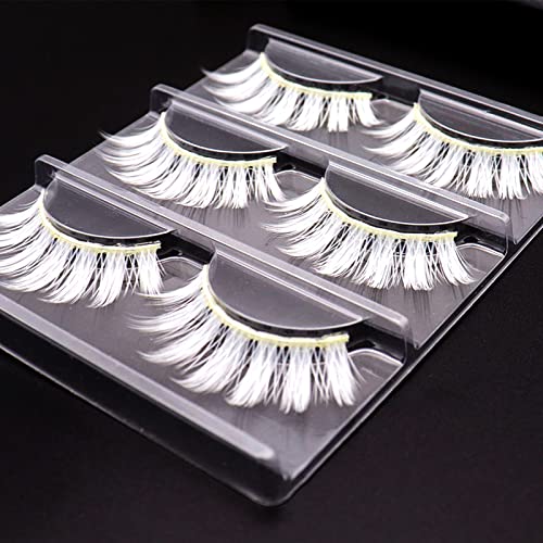 3 Pairs White False Eyelashes - Natural Look Fluffy White Lashes Wispy White Fake Eyelashes for Cosplay & Christmas Makeup - Halloween Party Masquerade Cosplay Lashes