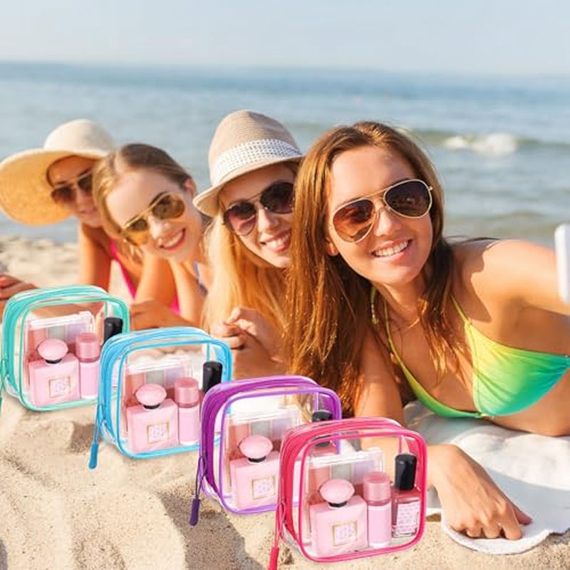 12 Pcs Vivid Color Clear Cosmetic Makeup Bags Bulk with Zipper Tsa Approved Toiletry Bag for Travel Transparent PVC Waterproof Carry Pouches Organizer Case for Men Women