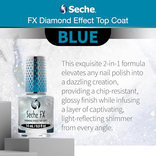Seche Fx Diamond Effect Top Coat - Blue, Transforming Topper, Long-Lasting Polish Protection 0.5 Fl. Oz