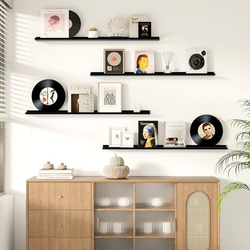 Floating Picture Ledge Shelf Set of 4 - 48 Inch Wall Mount Book & Photo Display, Black Variation of THIS listing