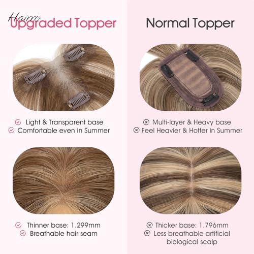 Human Hair Toppers with Bangs - 11 Inch Mocha Brown Mix Medium Blonde - Natural Look