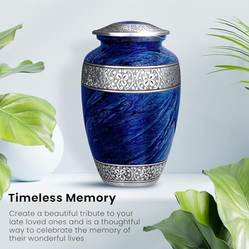 Blue Adult Cremation Urn - Large Memorial Funeral Burial Container with Threaded Lid