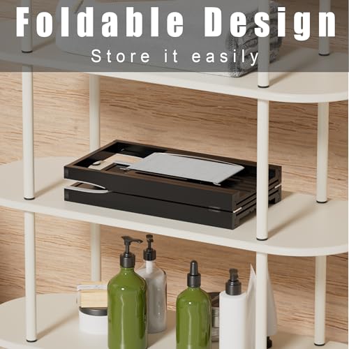 Foldable Bathtub Caddy Tray for Tub,Bamboo Expandable Bath Table Trays,Premium Bathroom Accessories for New Home & Mothers Day & Birthday Gifts for Couples,Black