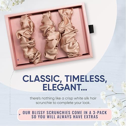Silk Scrunchies 3 Pack - Rose Regular - 100% Mulberry Silk Hair Ties for Gentle Hold