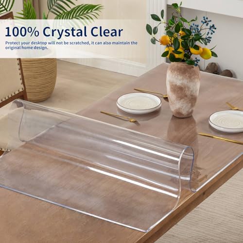 Clear 2mm Thick Table Cover Protector - 48 x 96 Inch Waterproof Plastic Tablecloth
