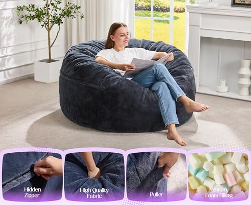 Dark Gray Hobestluk 3-in-1 Convertible Bean Bag Chair Large Washable & Memory Foam