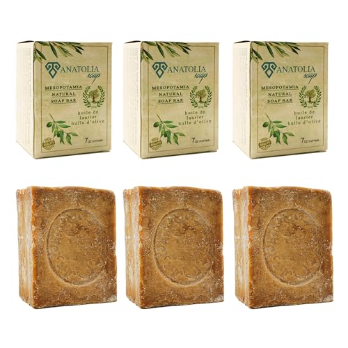 Aleppo Soap 3-Pack - 100% Olive Oil Organic Handmade Castile Soap for Face & Body