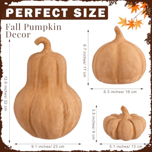 Fall Decor Set of 3 Handmade Terracotta Pumpkins for Indoor Outdoor Autumn Decoration