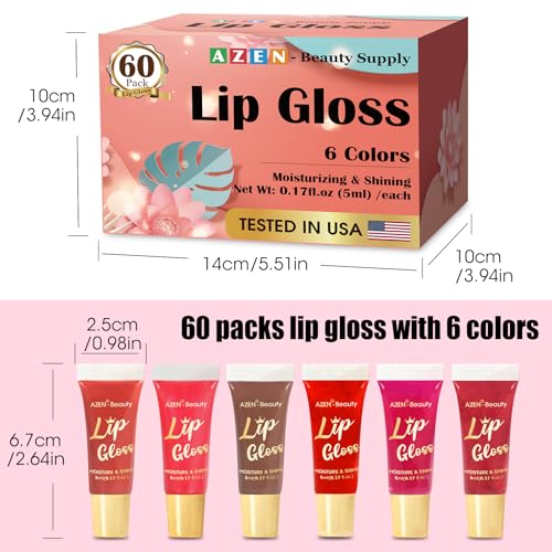 AZEN 60 Pack Lip Gloss Set - Color Lip Oil for Dry Chapped Lips Moisturizing B-60