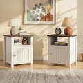 White Farmhouse Nightstands with Storage - Vintage Rustic End Tables