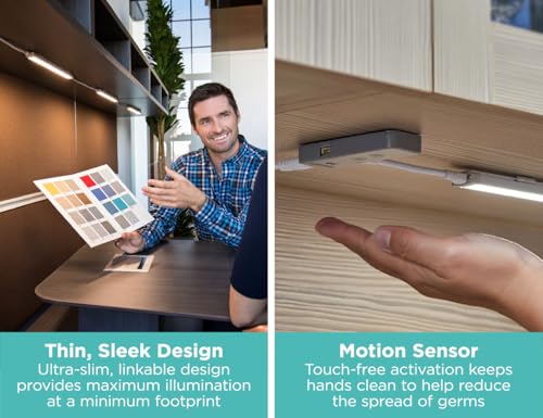 PureOptics LED Under Cabinet Lighting Kit - 9 Inch / 6 Bars, Motion Sensor, Dimmable, Linkable, 3 Color Settings, Tool-Free Installation