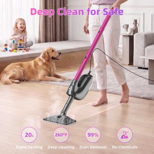 Pink & Grey 9-in-1 Multi-Surface Steam Mop & Handheld Cleaner