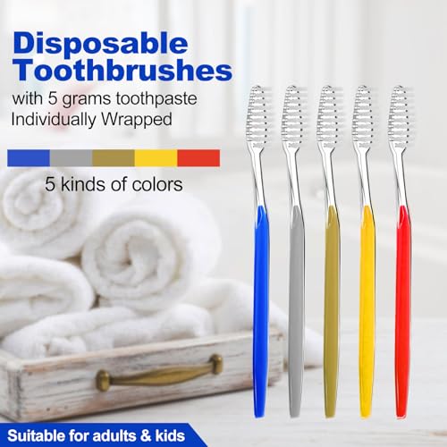 Disposable Toothbrush Pack with Mini Toothpaste - 20 Pieces, 5 Colors