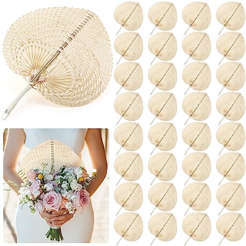 BBTO 32 Pieces Handmade Woven Bamboo Hand Fans Natural Raffia Summer Cooling Supplies - Variation of THIS listing