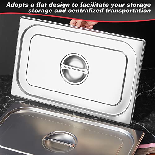 Full Size Stainless Steel Steam Table Pan Cover with Handle - 8 Pack