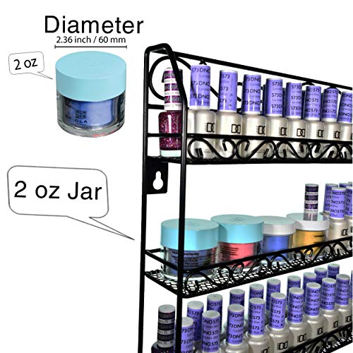 AMT 6 Tier Up to 192 BOTTLES Metal Nail Polish Racks for the Wall, Quality Nail Polish Display, Essential Oils Organizer. Holds up to 192 Bottles (Black)