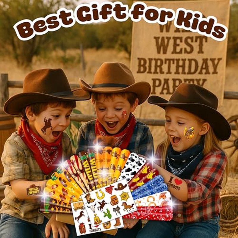 48PCS Cowboy Party Set - 24PCS Temporary Tattoos & 24PCS Slap Bracelets - Wild West-Themed Birthday Supplies, Baby Shower Gifts, Classroom Rewards & Party Decor for Kids (Boys & Girls)