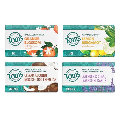 Tom¡¯s of Maine Natural Bar Soap Variety Pack, Lavender & Shea, Creamy Coconut, Orange Blossom, Lemon Bergamot, Dermatologically Tested, Paraben Free, Vegan, 4 Count