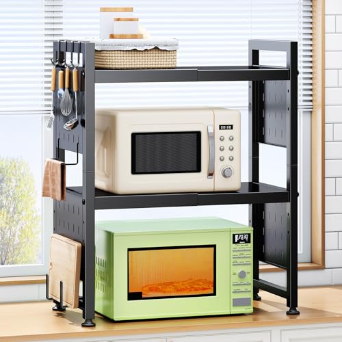 HERJOY 3-Tier Expandable Microwave Stand - Heavy-Duty 200lb Capacity, Black