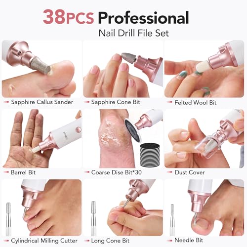 White Electric Toenail Grinder Set - 15X Professional Cordless Pedicure & Callus Remover