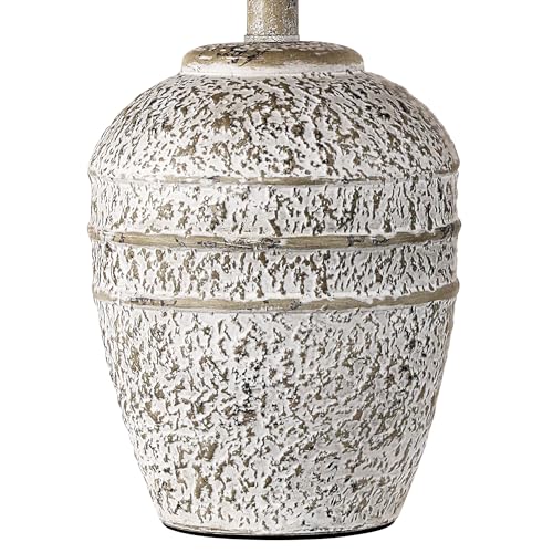 Farmhouse Ceramic Table Lamp with Linen Shade, Natural Earth Tone Finish