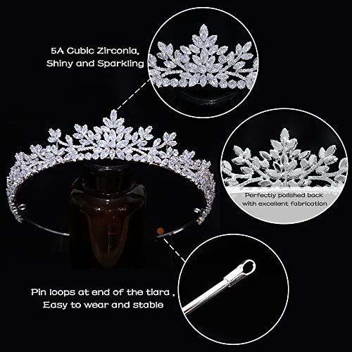 Silver Wedding Tiara with Sparkly Zircon Crowns for Women Handmade Bridal Headpiece