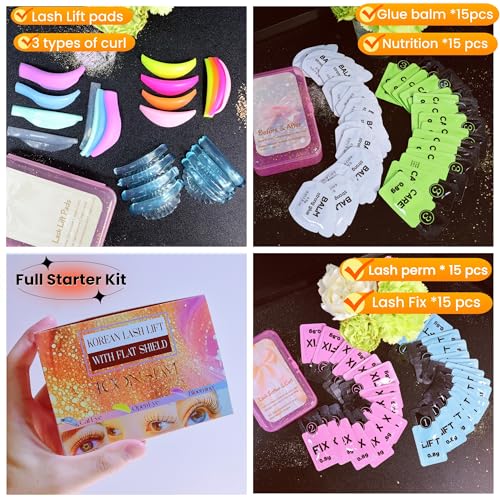 Korean Lash Lift Kit Korea Eyelash Lifting Starter Set With Flat Shields Perming Lash Evenly Improve Success Of Lash Perm Curling Eyelashes Thoroughly Professional Salon 15 Applications Sachet (Rose)