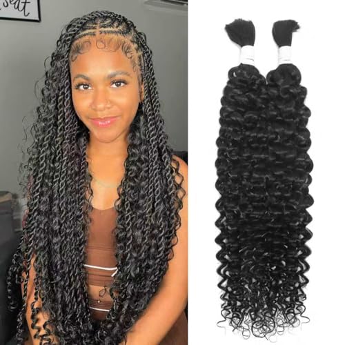 Water Bulk Human Braiding Hair for Boho & Knotless Braids - 14 Inch, 100g, Unprocessed Brazilian Virgin Hair - Variation Water Bulk (#1B)