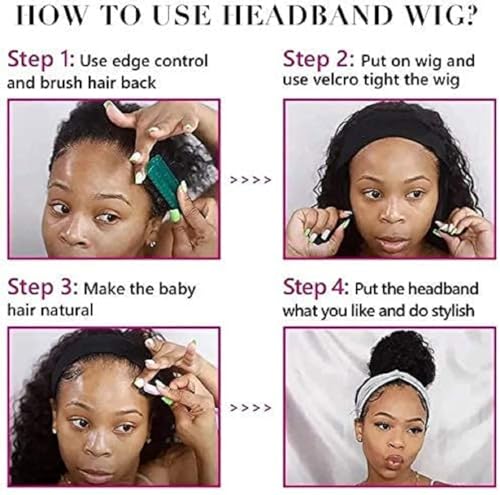 Black 10 Inch Curly Headband Wig Human Hair Glueless for Black Women