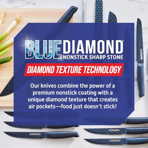 Blue Diamond Sharp Stone 14-Piece Knife Set with Wood Block - PFAS-Free Diamond Textured Stainless Steel Knives