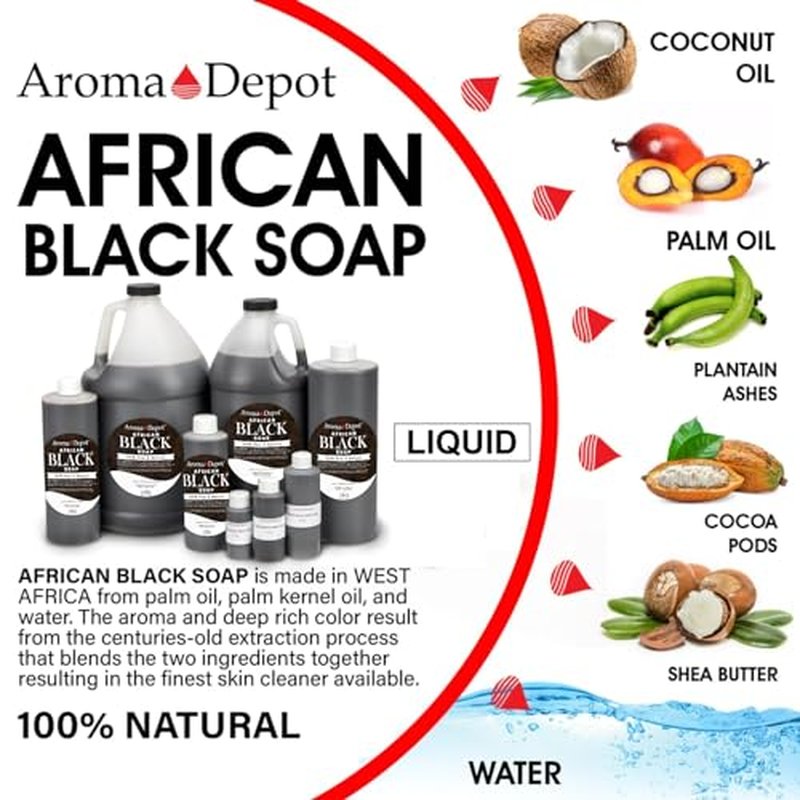 Aroma Depot 16 oz /1 lb Raw African Liquid Black Soap 100% Natural soap for Acne, Eczema, Psoriasis, and Dry Skin Scar Removal Face And Body Wash. Handmade imported from Ghana