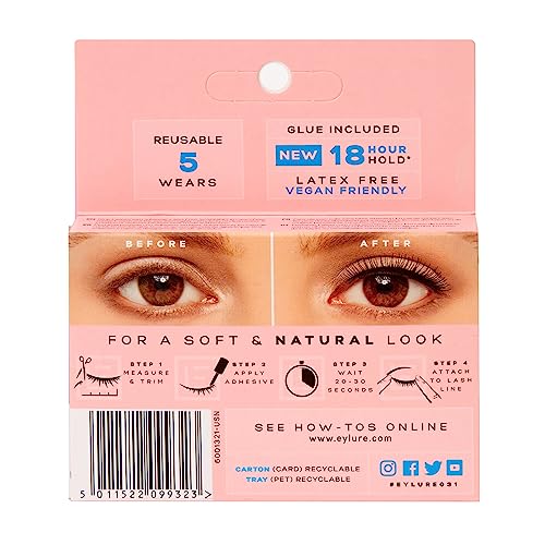 Eylure Naturals No. 031 Reusable Eyelashes, Adhesive Included, 1 Pair (Pack of 3)