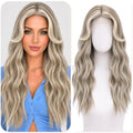 Ash Beige Blonde Wigs for Women 22 Inch Wavy Synthetic Middle Part Wig