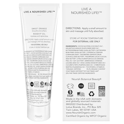 Nourish Organic Skin Salve, Sweet Orange & Rosehip ? Nourishing Body Lotion with Coconut Oil, Shea Butter & Cocoa Butter, 3.7 Oz + Washable Cotton Round.