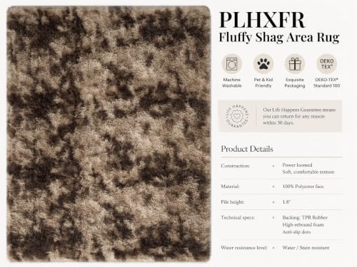 Fluffy 8x10 Area Rug for Living Room & Bedroom - Tie-Dyed Coffee, Soft Shag Carpet