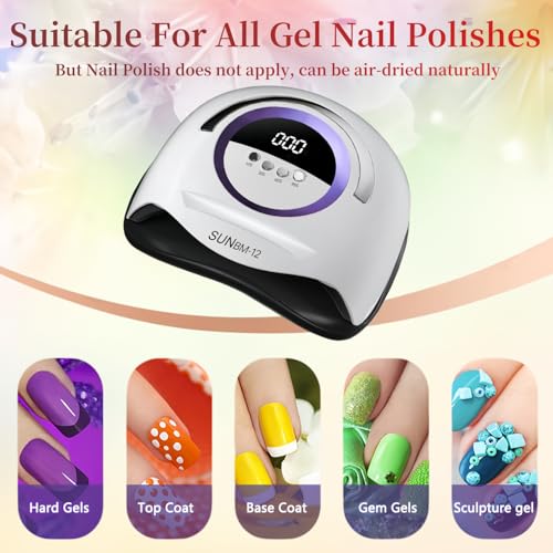 300W UV LED Nail Lamp with 72 Beads, Fast Curing Gel Polish, Automatic Sensor, 4 Timer Settings, Portable Nail Dryer