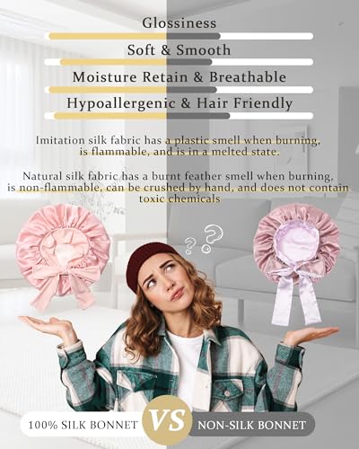 Mulberry Silk Sleeping Bonnet for Women Double Layer Pink Beige Hair Cover - Nourishing & Breathable