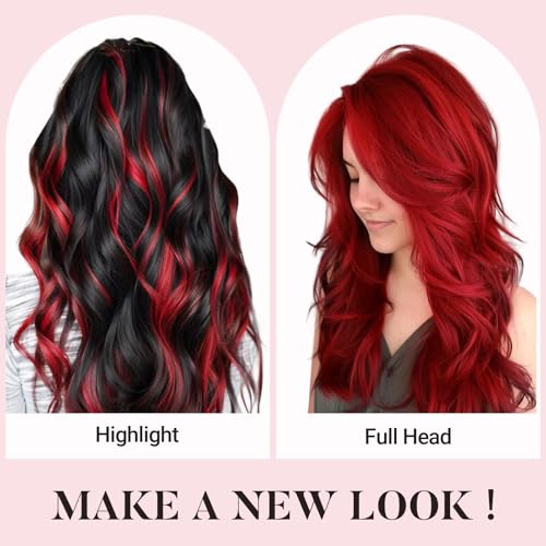 MAXITA Colored Hair Extensions Tape Ins - Highlighted Human Hair, 20 Inch, 10PCS, Red Hot Variation