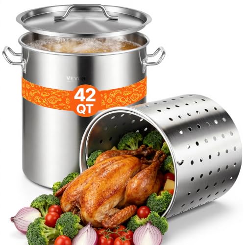 42 Quart Stainless Steel Stockpot with Strainer Lid and Handle - Heavy Duty Commercial Cookware